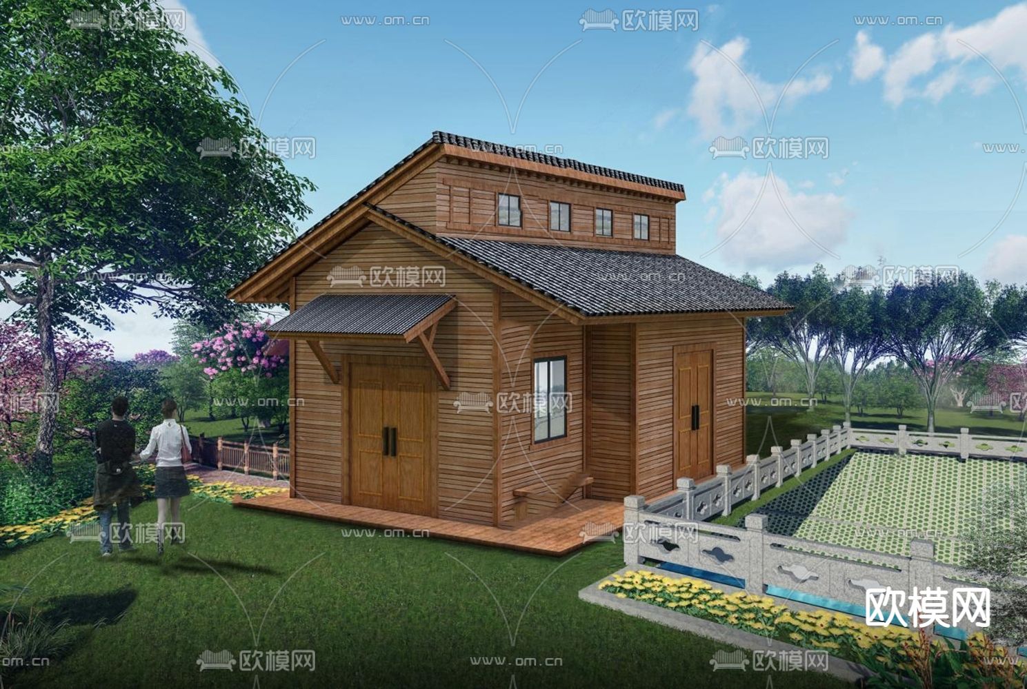 自然风别墅民宿木屋树屋su模型下载（渲染图1）