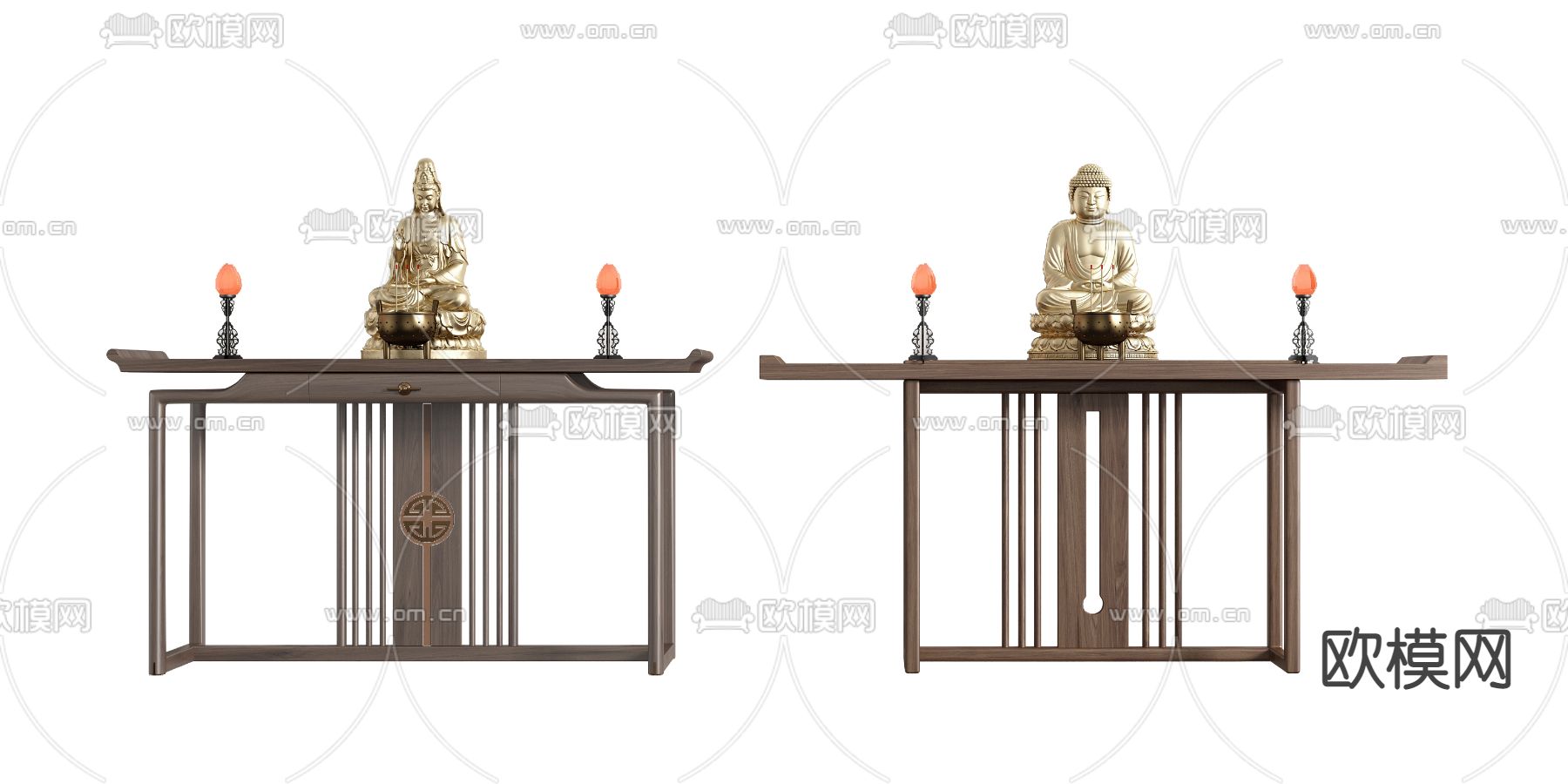 新中式实木端景条案su模型下载（渲染图2）