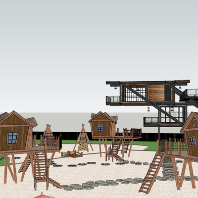  现代木屋民宿su模型 