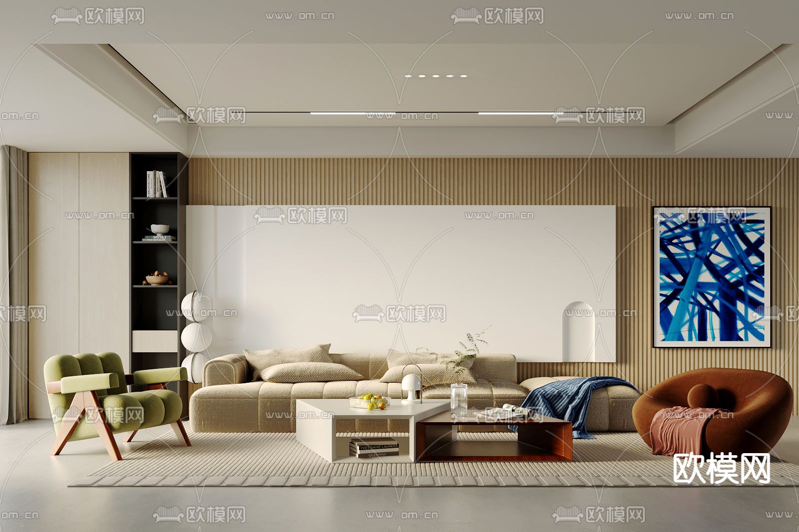 现代米色系组合沙发茶几3d模型下载