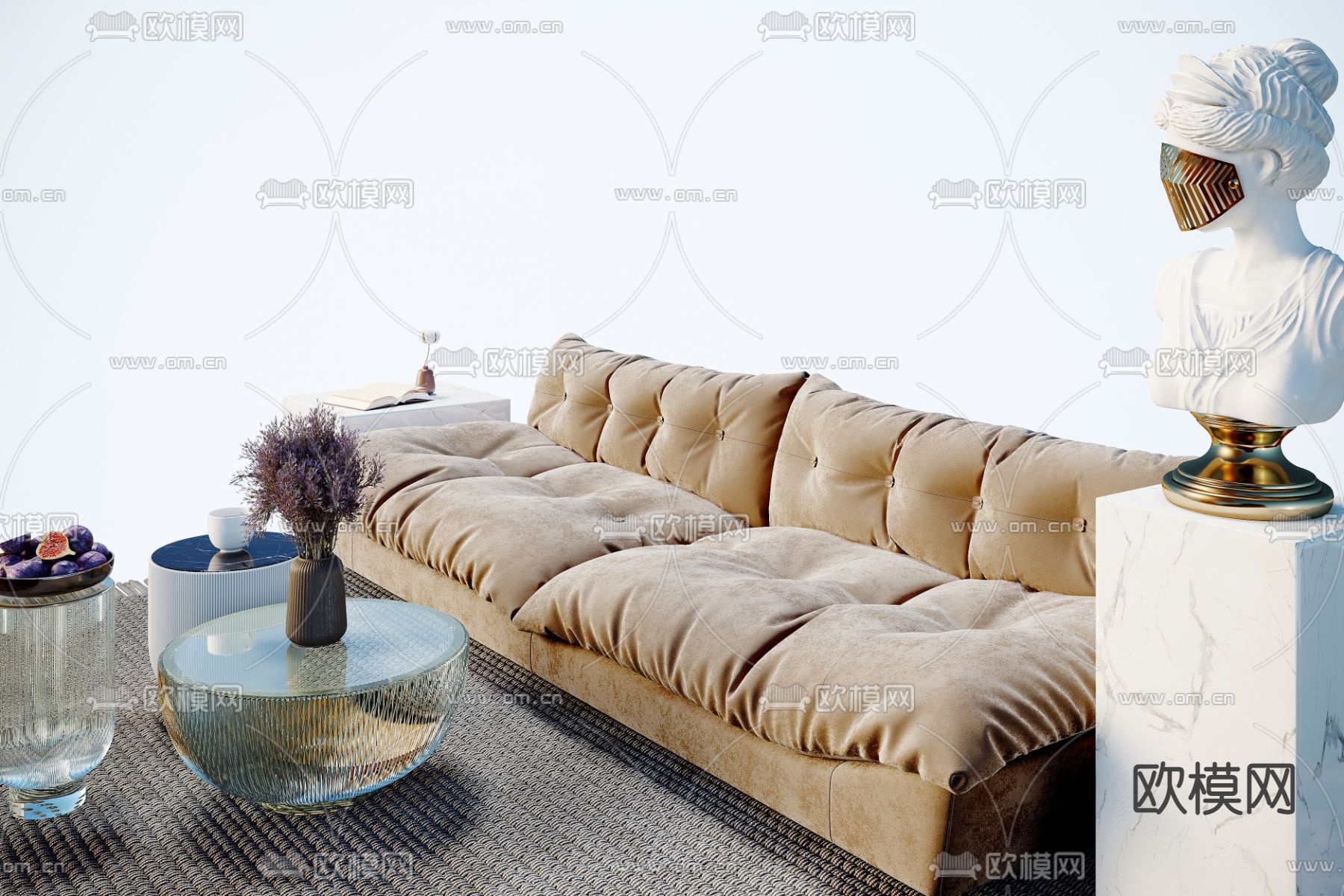 现代米色双人沙发3d模型下载（渲染图2）