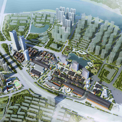  现代铁厂工业区鸟瞰su模型 