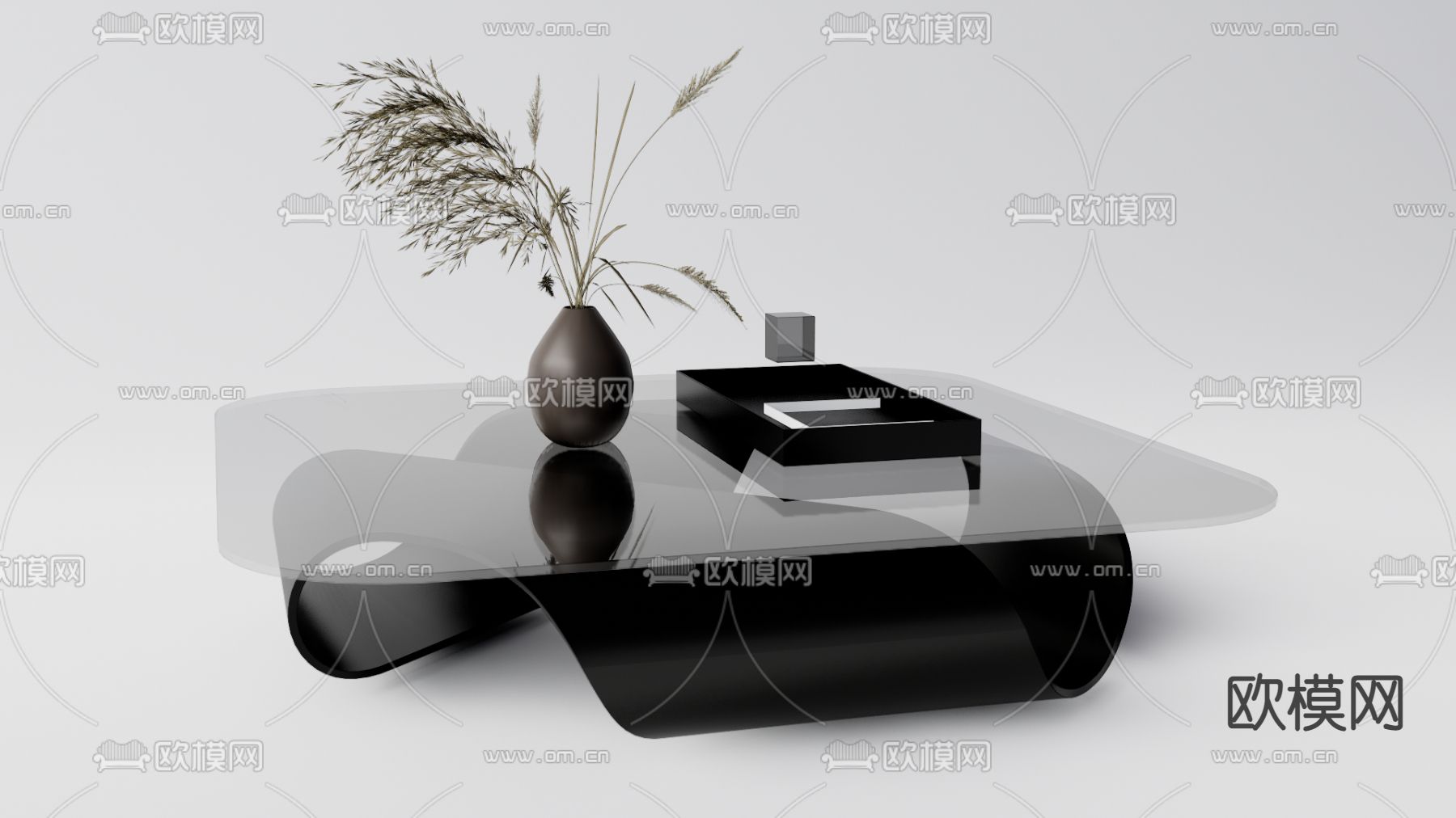 现代玻璃茶几su模型下载（渲染图1）