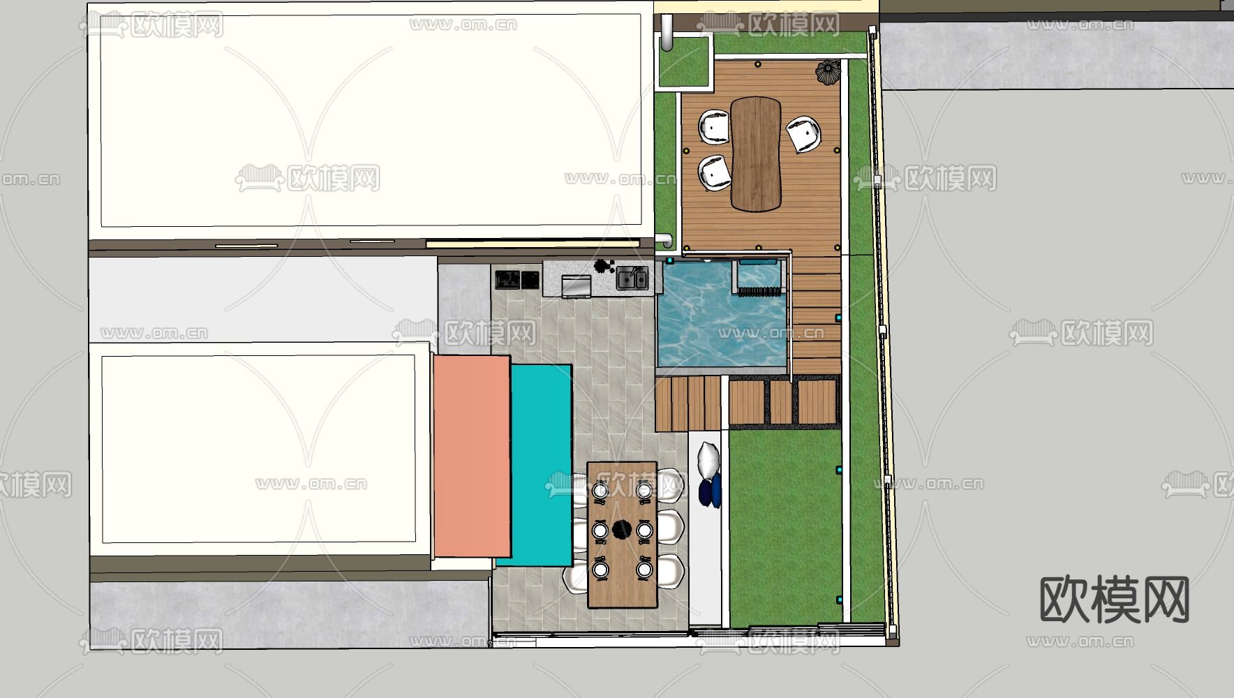 现代跃层阳台花园su模型下载（渲染图4）