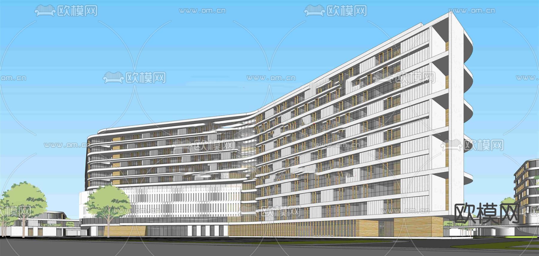 现代医院鸟瞰规划su模型下载（渲染图6）