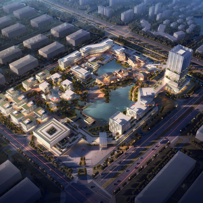  现代产业园区鸟瞰su模型 