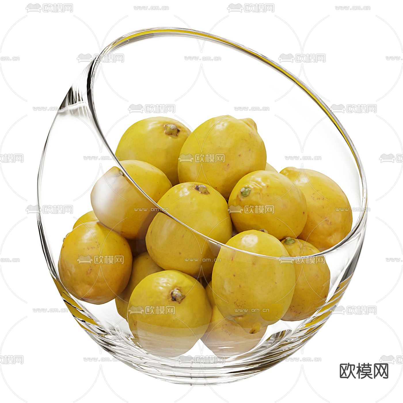圆形玻璃果盘柠檬3d模型下载（渲染图1）