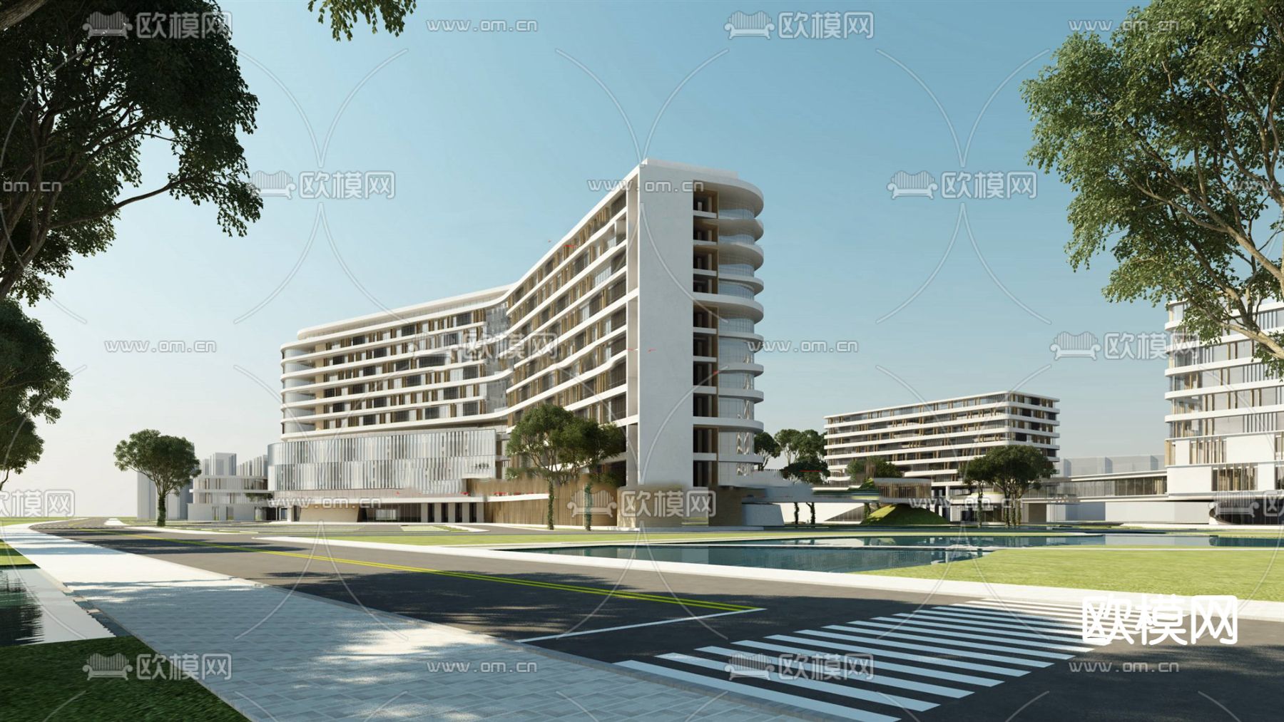 现代医院鸟瞰规划su模型下载（渲染图3）