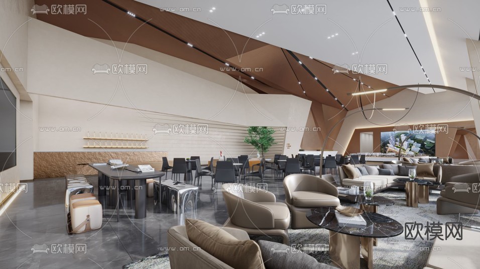 现代轻奢售楼处洽谈区3d模型下载(渲染图1)