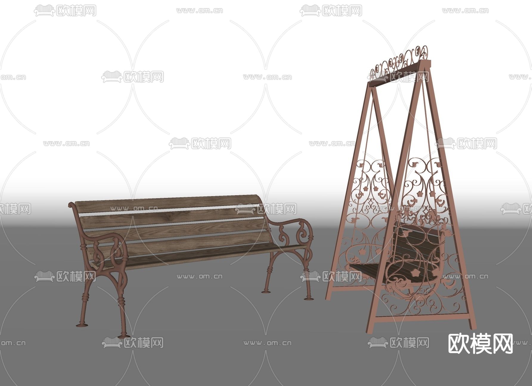 简欧户外秋千椅su模型下载（渲染图1）