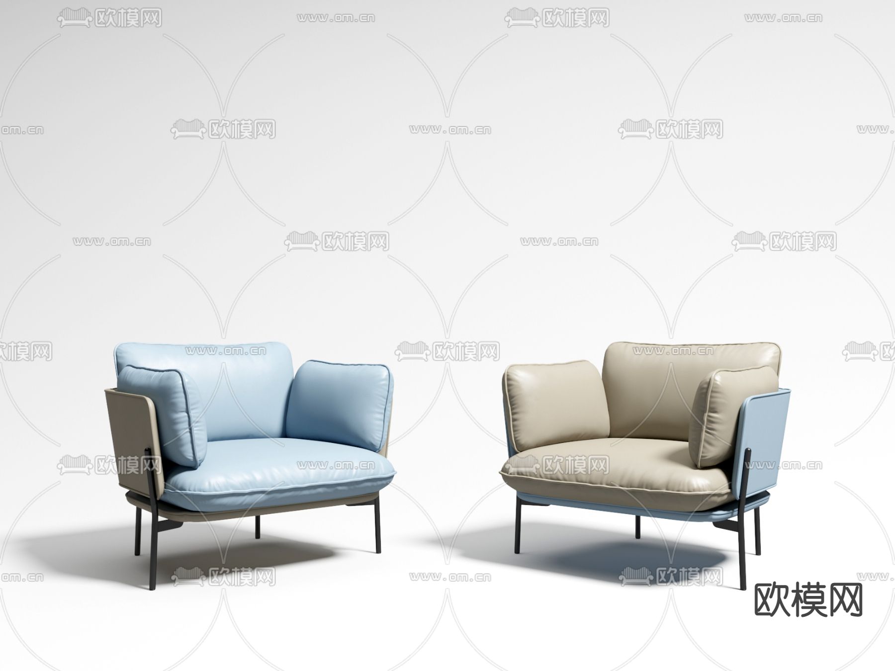 现代皮革软体休闲沙发3d模型下载