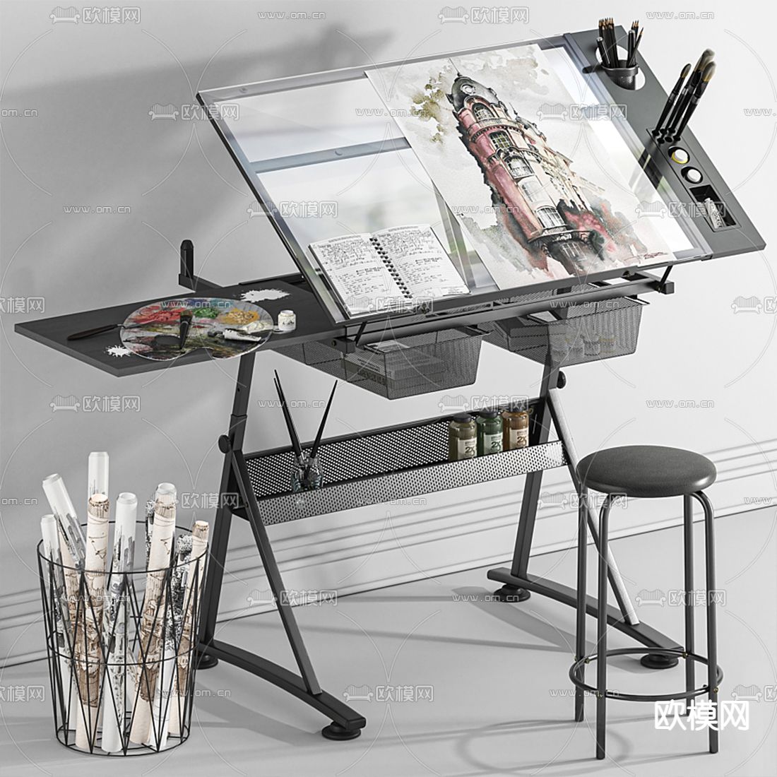 现代画架3d模型下载