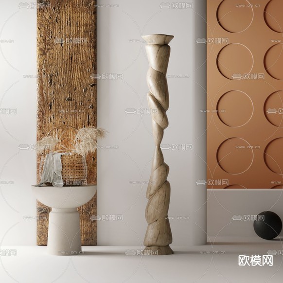 侘寂风原木抽象雕塑摆件3d模型下载