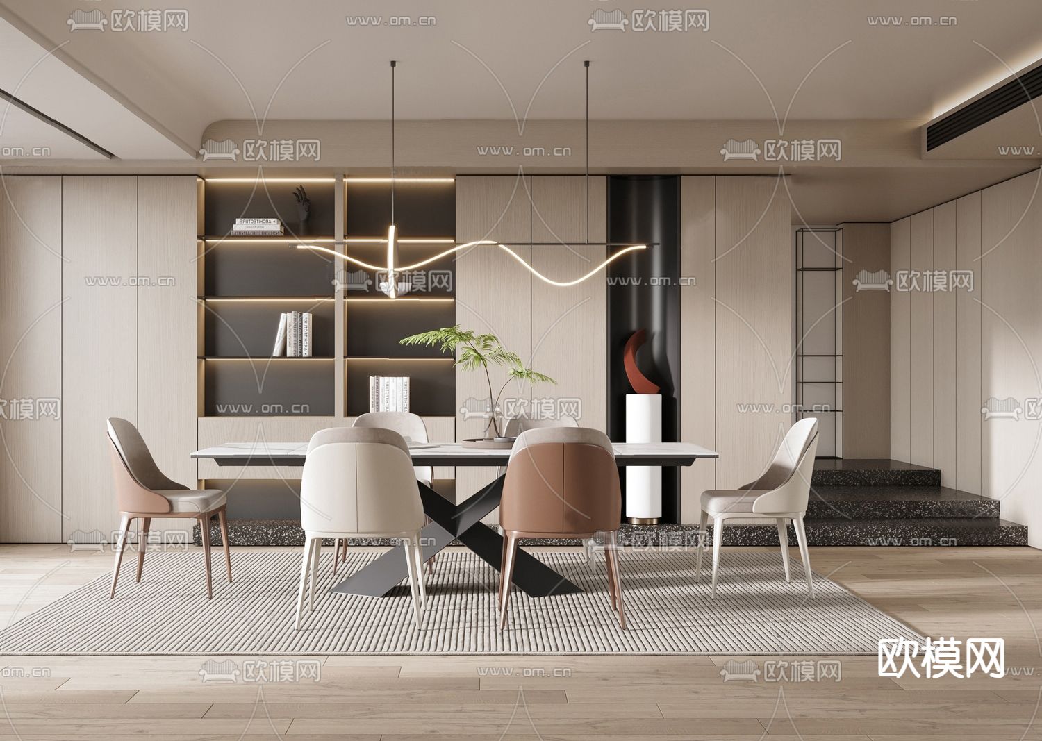 现代奶油风餐厅su模型下载_ID12038547_sketchup模型下载-欧模网