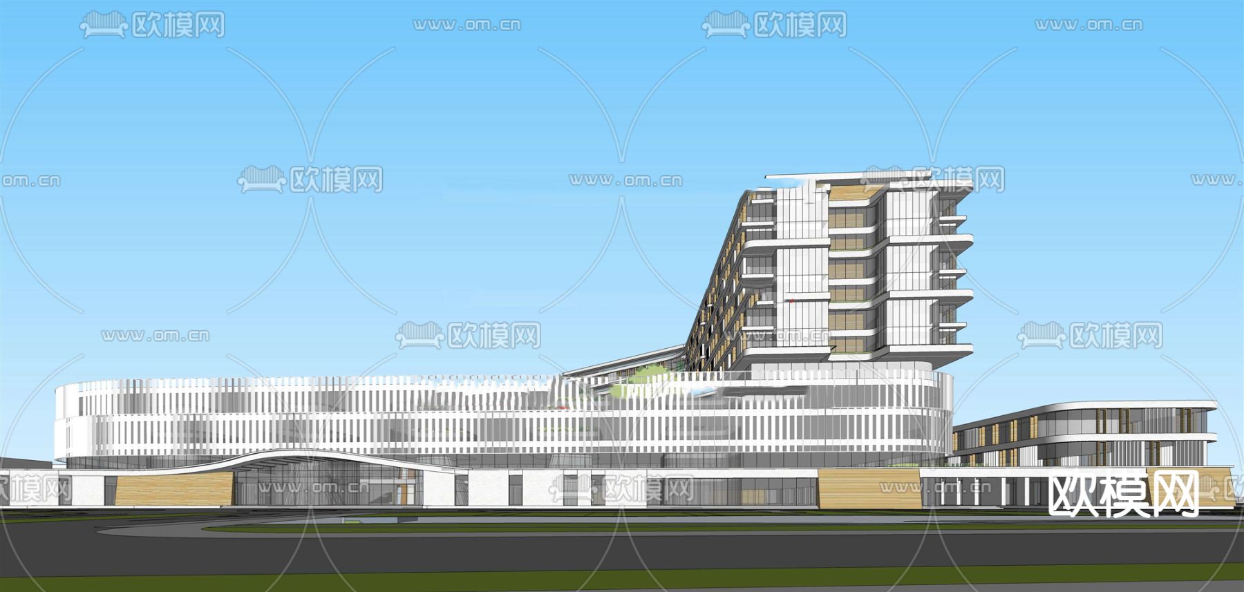 现代医院鸟瞰规划su模型下载（渲染图5）
