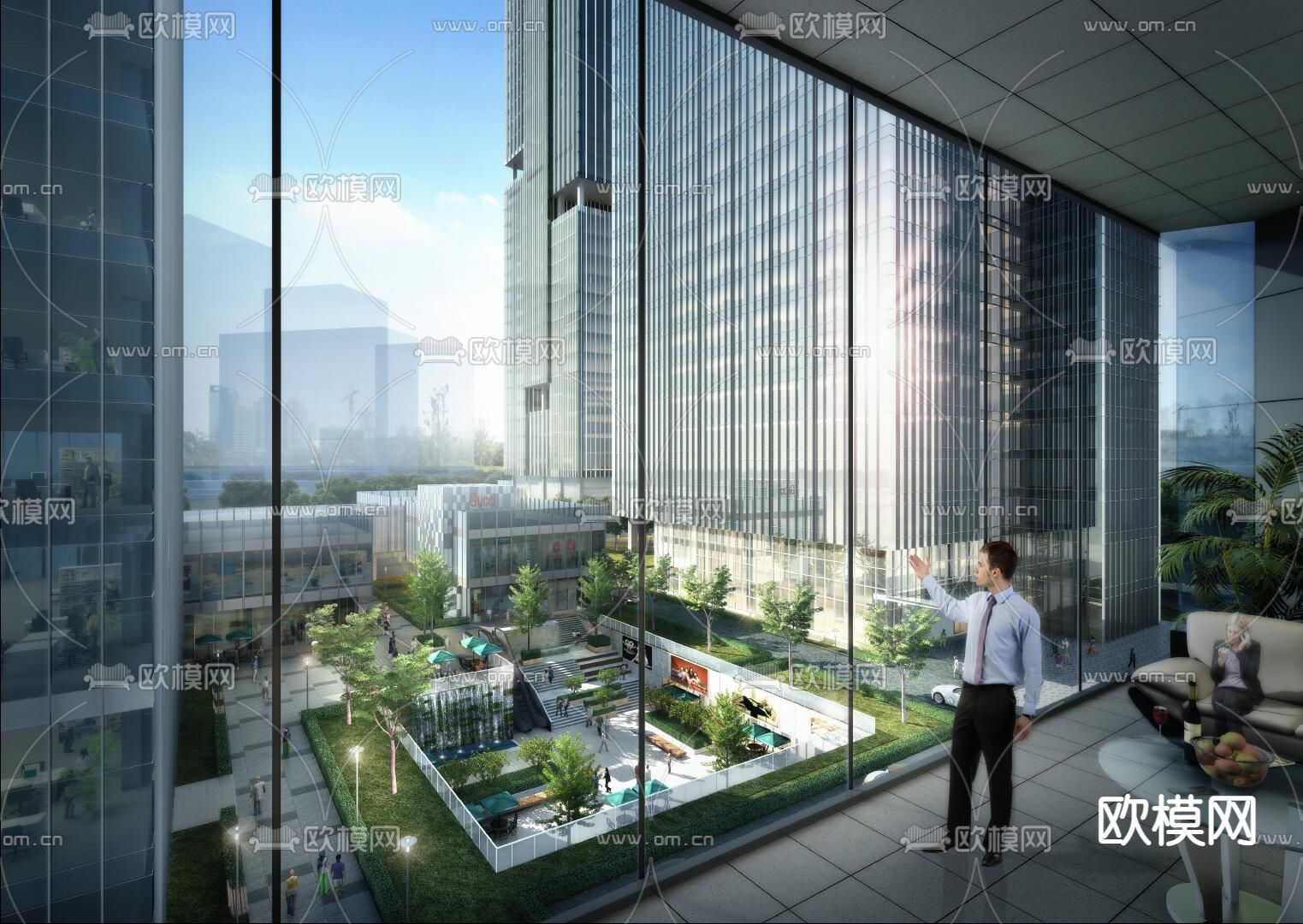 现代北京通州商务办公楼鸟瞰su模型下载（渲染图6）