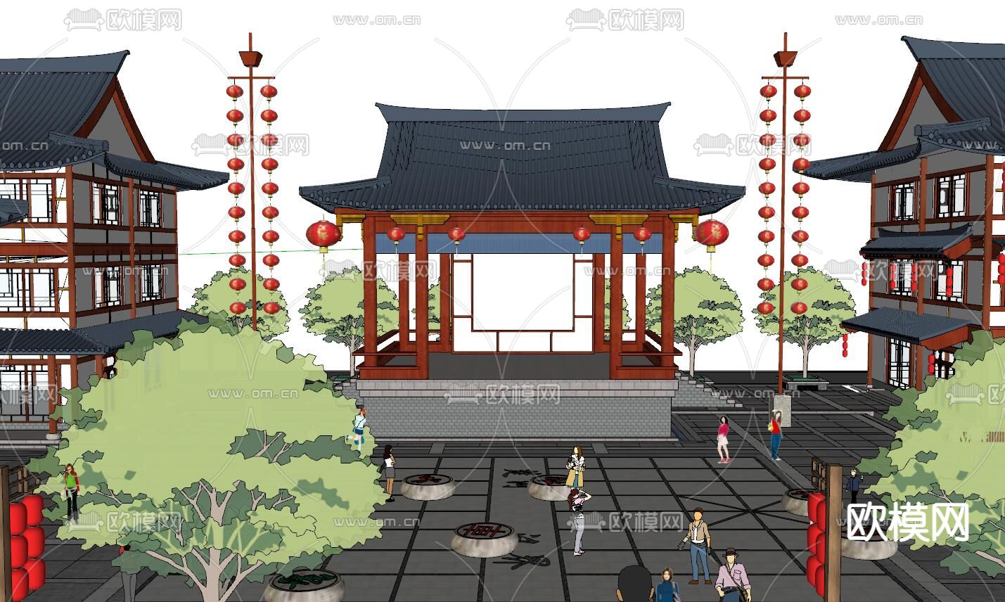 中式戏台古建su模型下载（渲染图2）