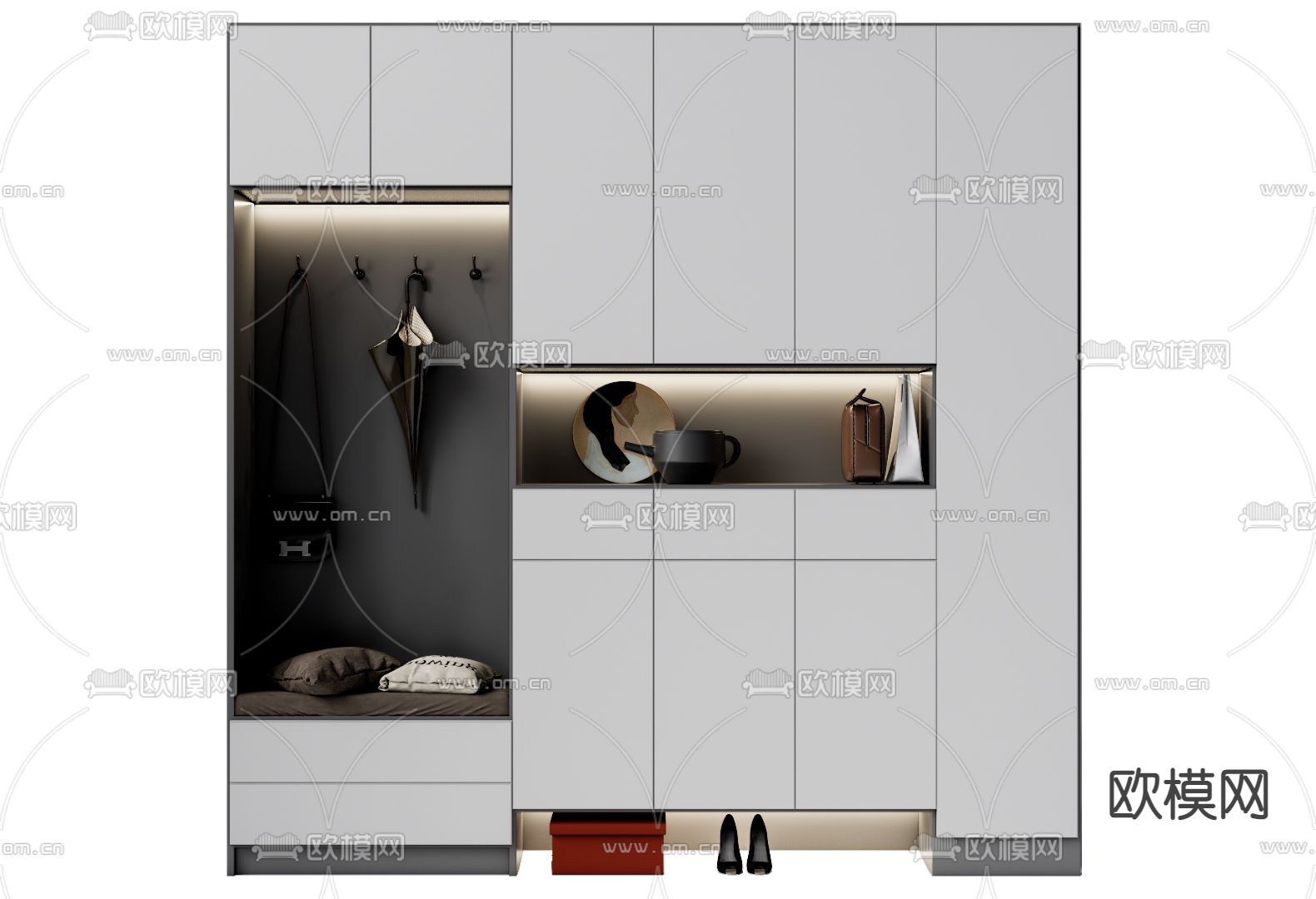 现代玄关鞋柜su模型下载（渲染图1）