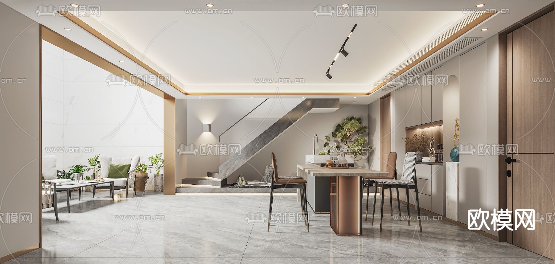 现代轻奢水吧休闲区3d模型下载