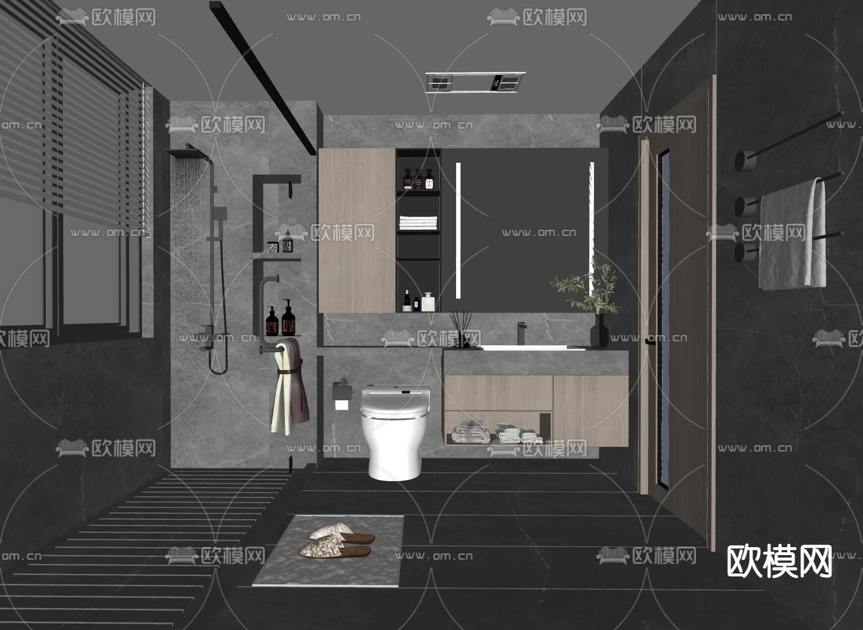 现代卫生间浴室su模型下载（渲染图2）