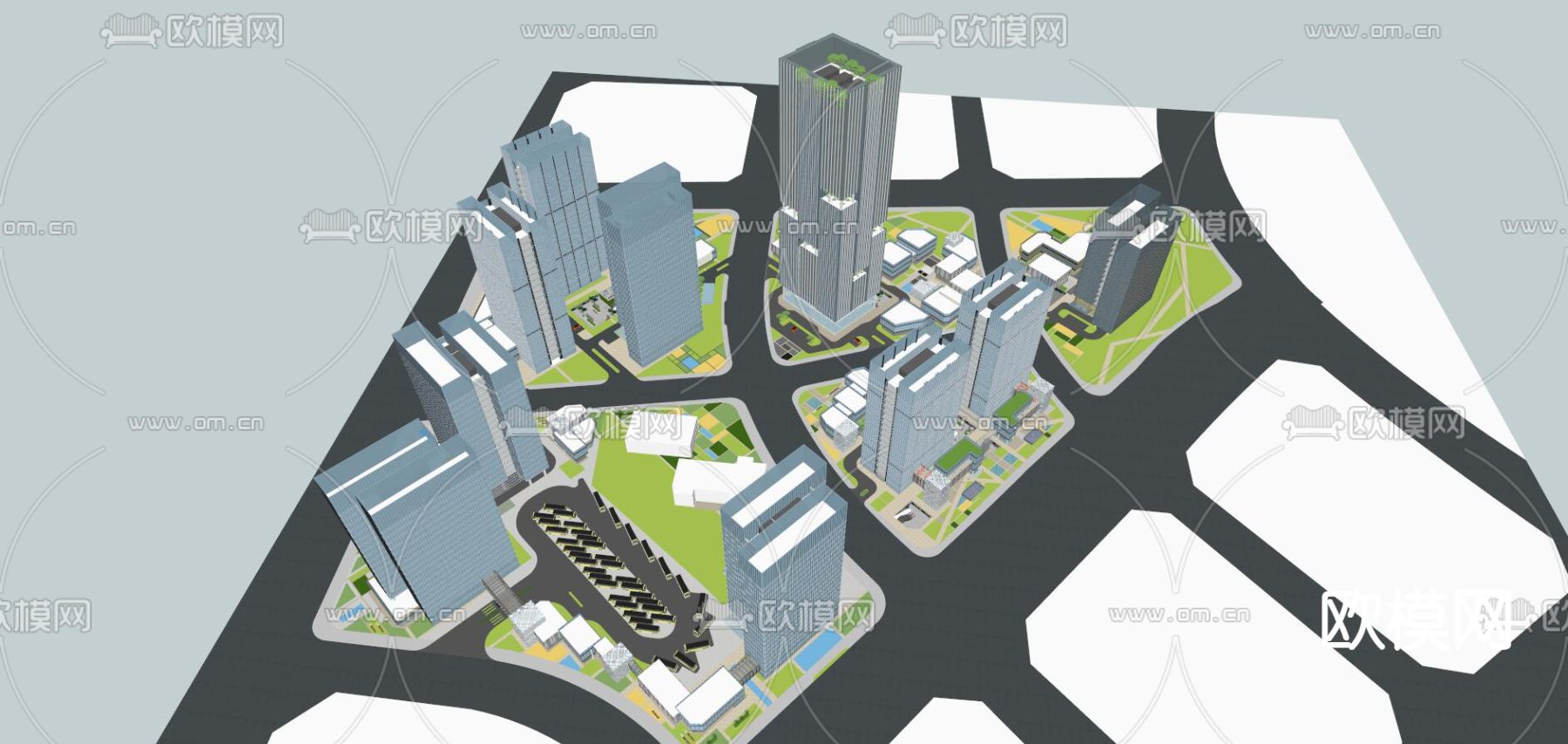 现代北京通州商务办公楼鸟瞰su模型下载（渲染图9）