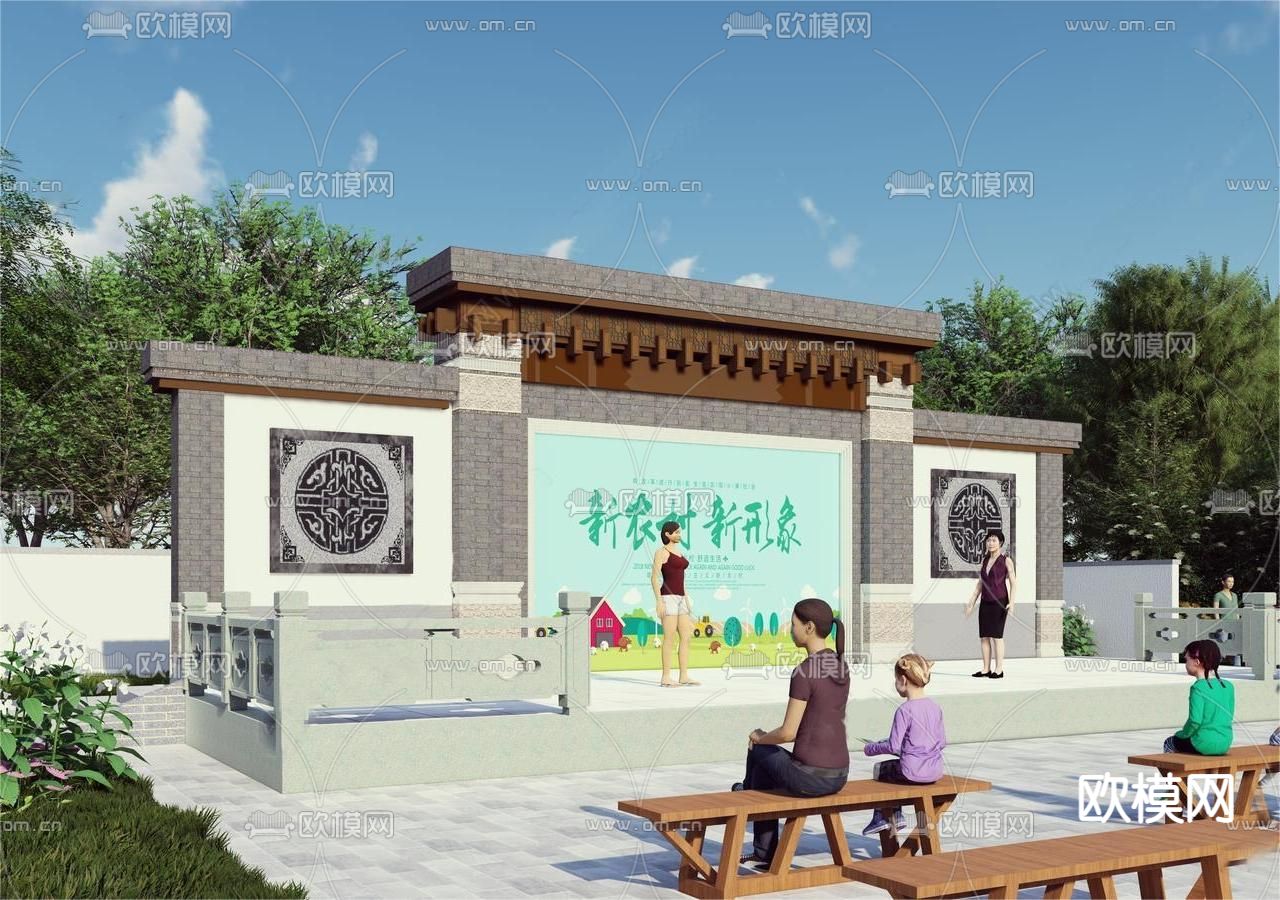 中式戏台古建su模型下载（渲染图1）
