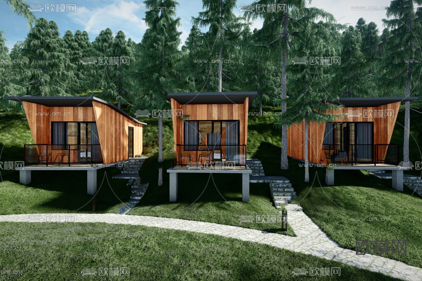 自然风别墅木屋树屋外观su模型下载（渲染图1）