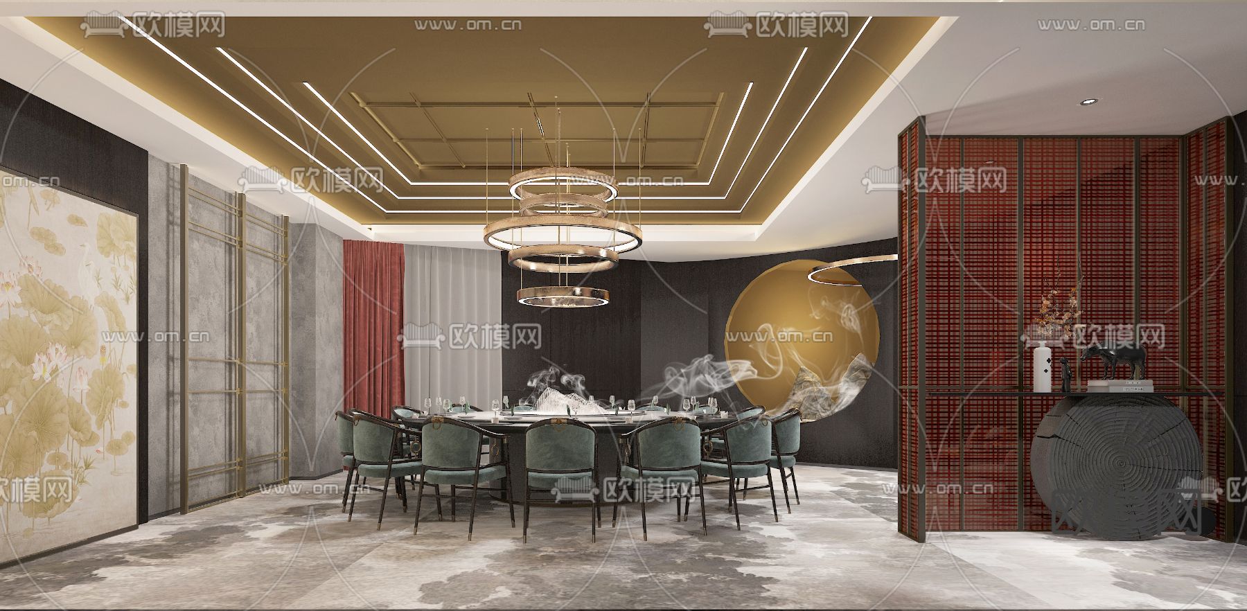 新中式餐厅包厢3d模型