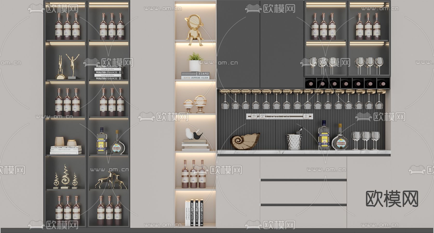 现代轻奢酒柜3d模型下载