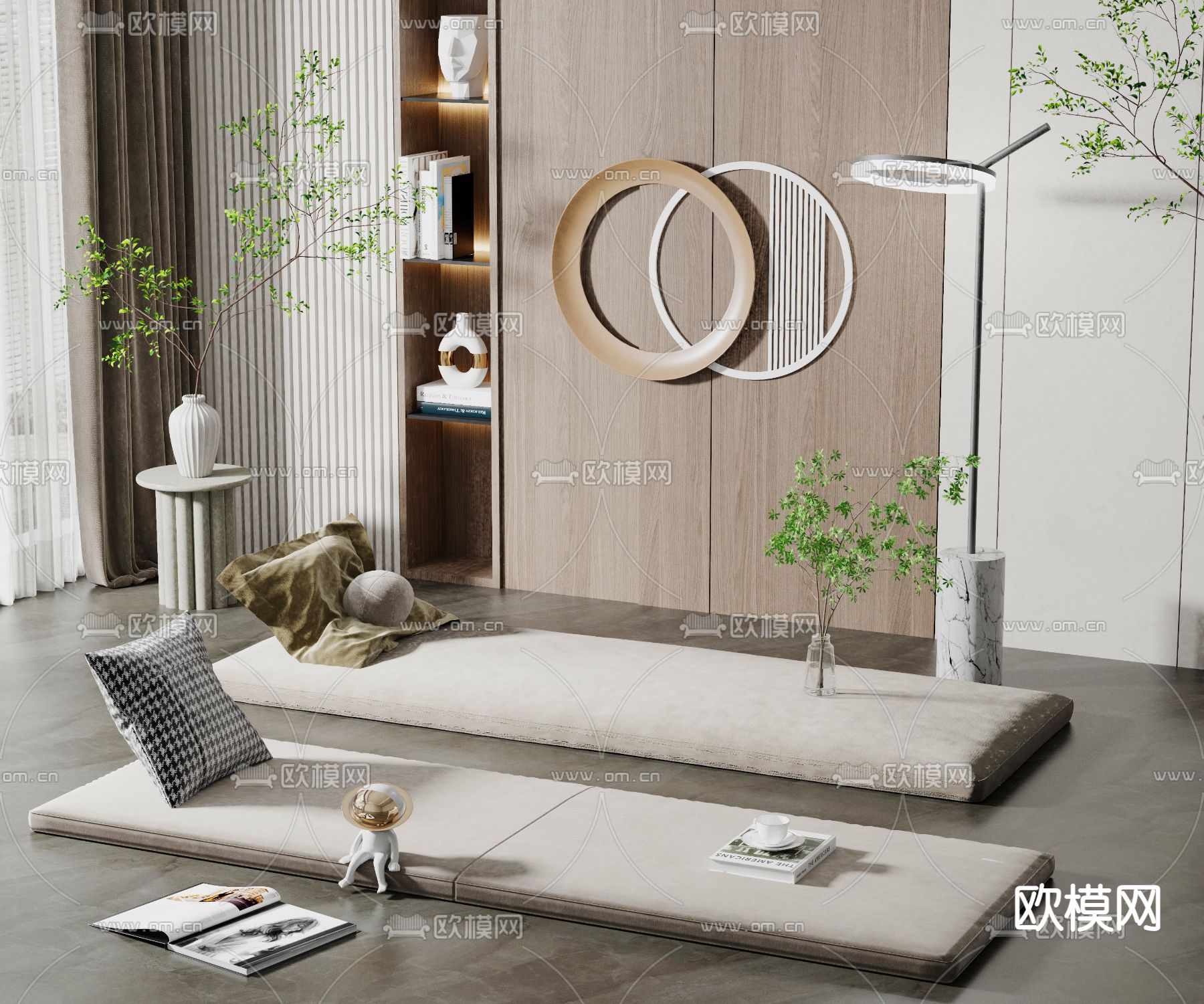 现代布艺飘窗坐垫3d模型下载