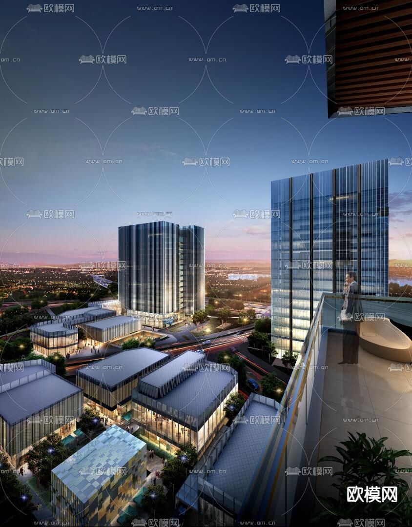 现代北京通州商务办公楼鸟瞰su模型下载（渲染图5）