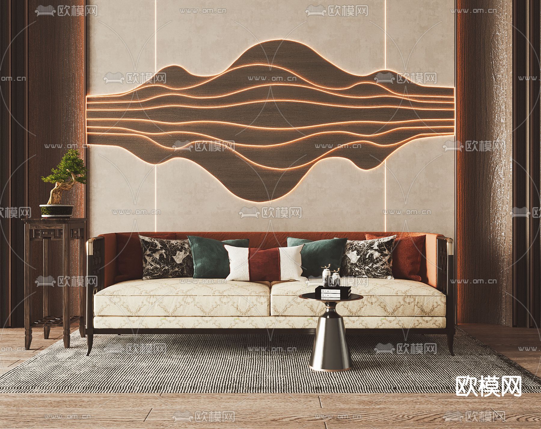 新中式米色双人沙发3d模型下载