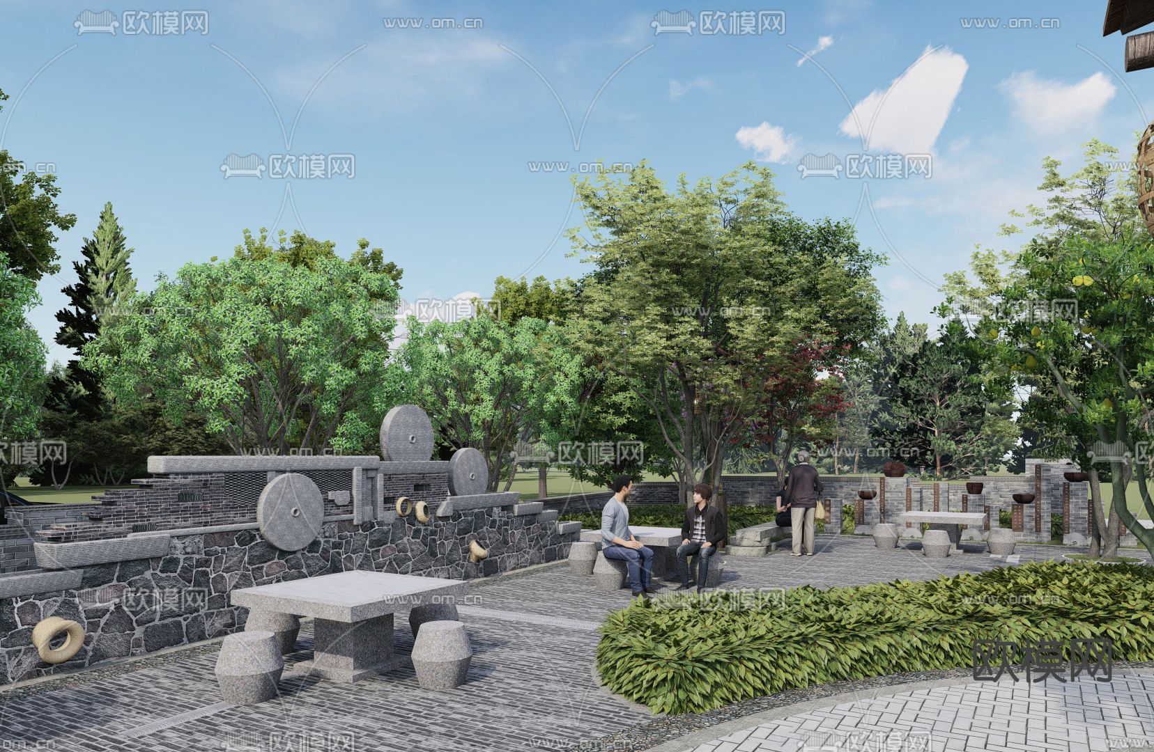 中式农耕公园景观su模型下载（渲染图4）
