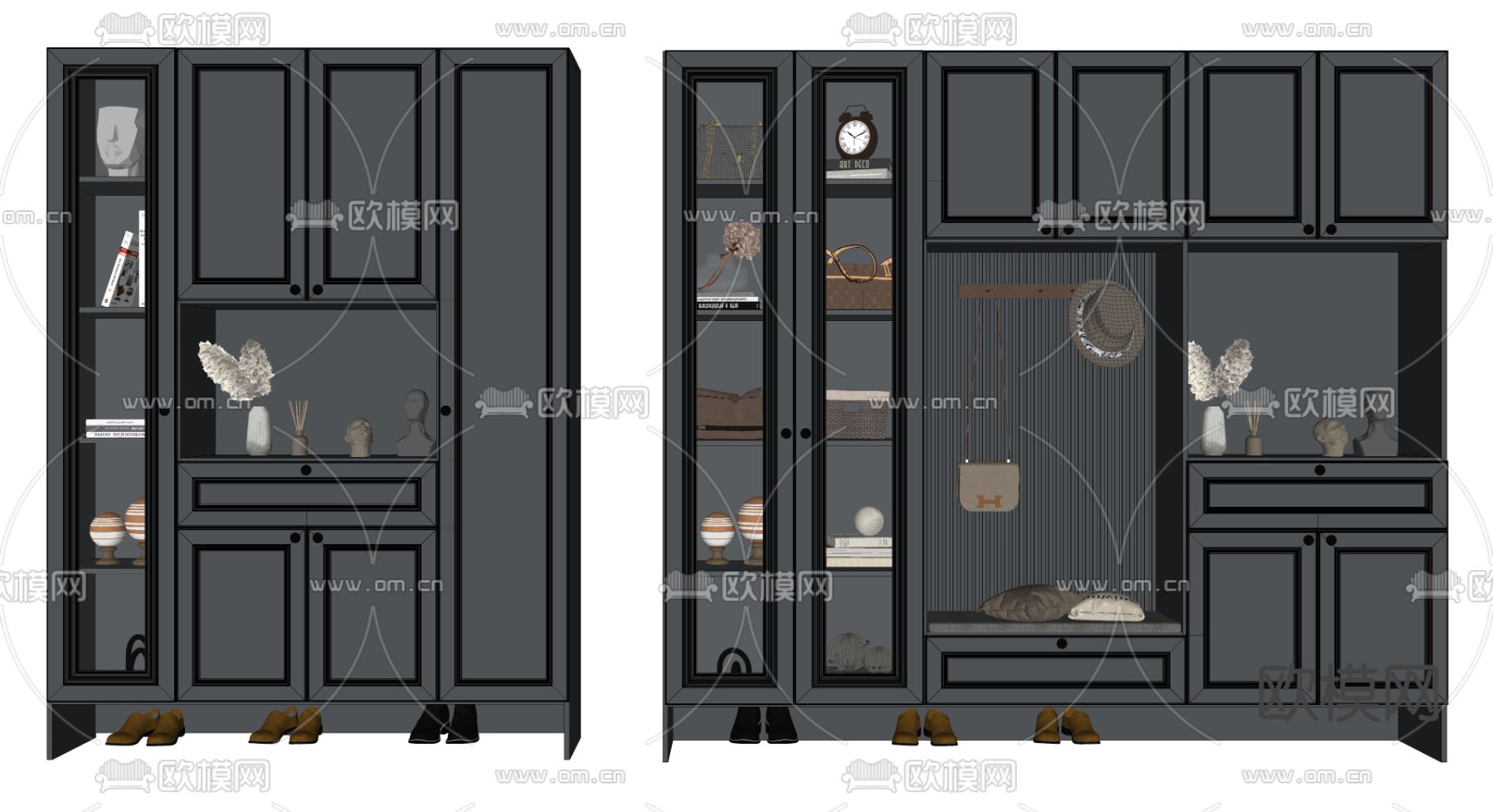 美式玄关鞋柜su模型下载（渲染图2）