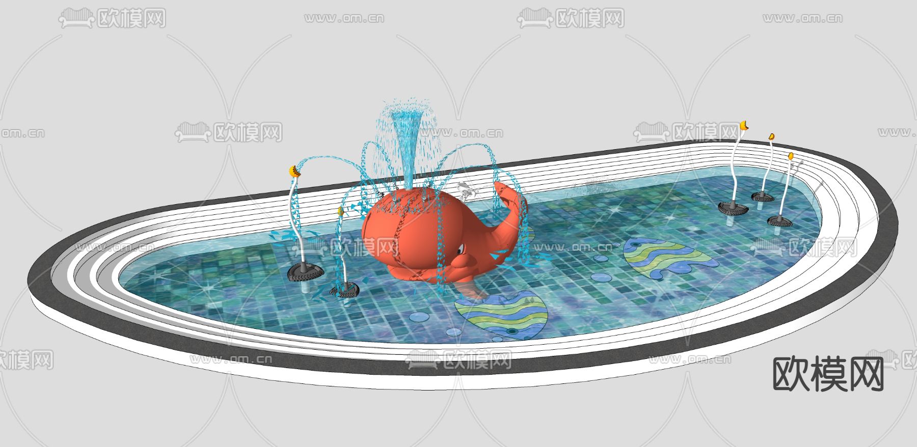 现代鲸鱼雕塑喷水喷泉su模型下载_ID12030793_sketchup模型下载-欧模网