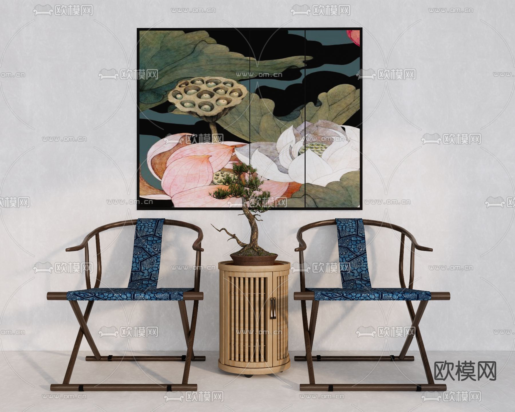 中式折叠椅休闲椅su模型下载（渲染图1）