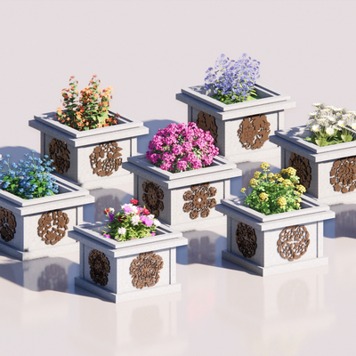  中式花池花坛树池su模型 