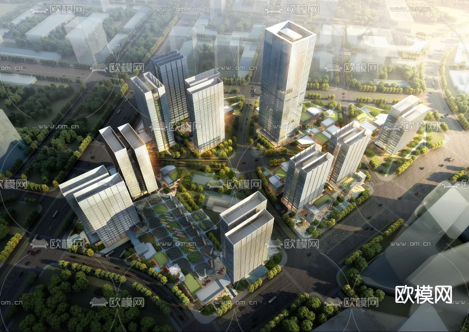 现代北京通州商务办公楼鸟瞰su模型下载（渲染图7）