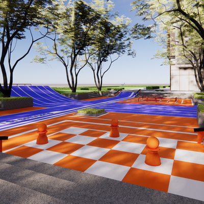  现代滑板广场活动区su模型 