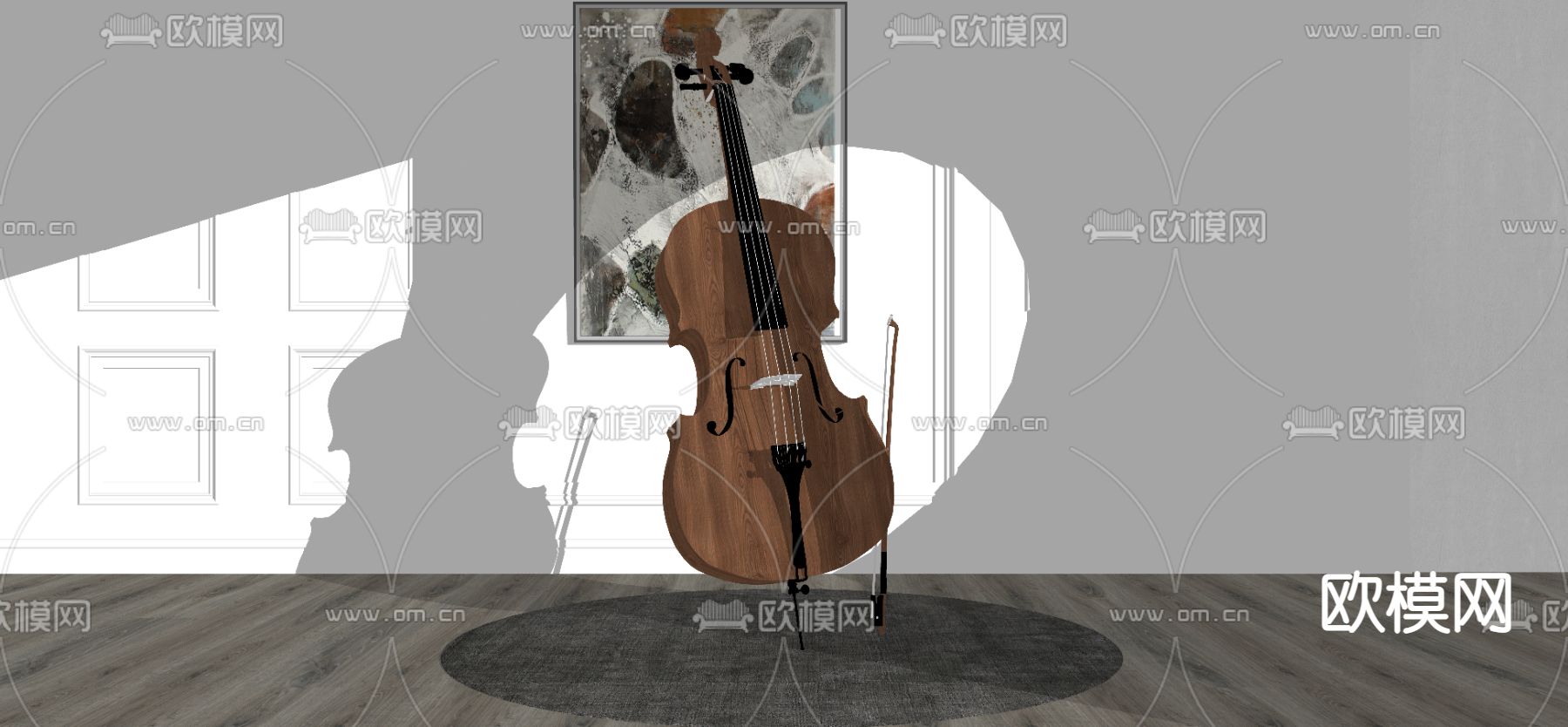 大提琴su模型下载（渲染图2）