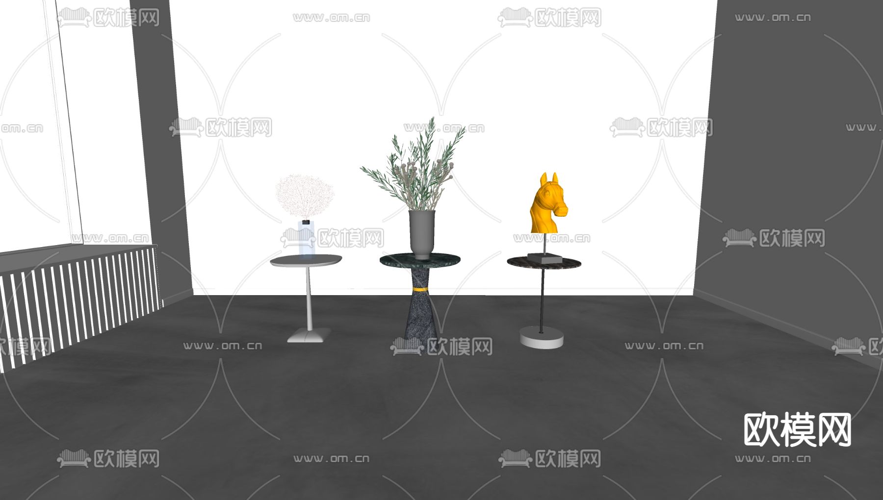 现代大理石边几圆几su模型下载（渲染图3）