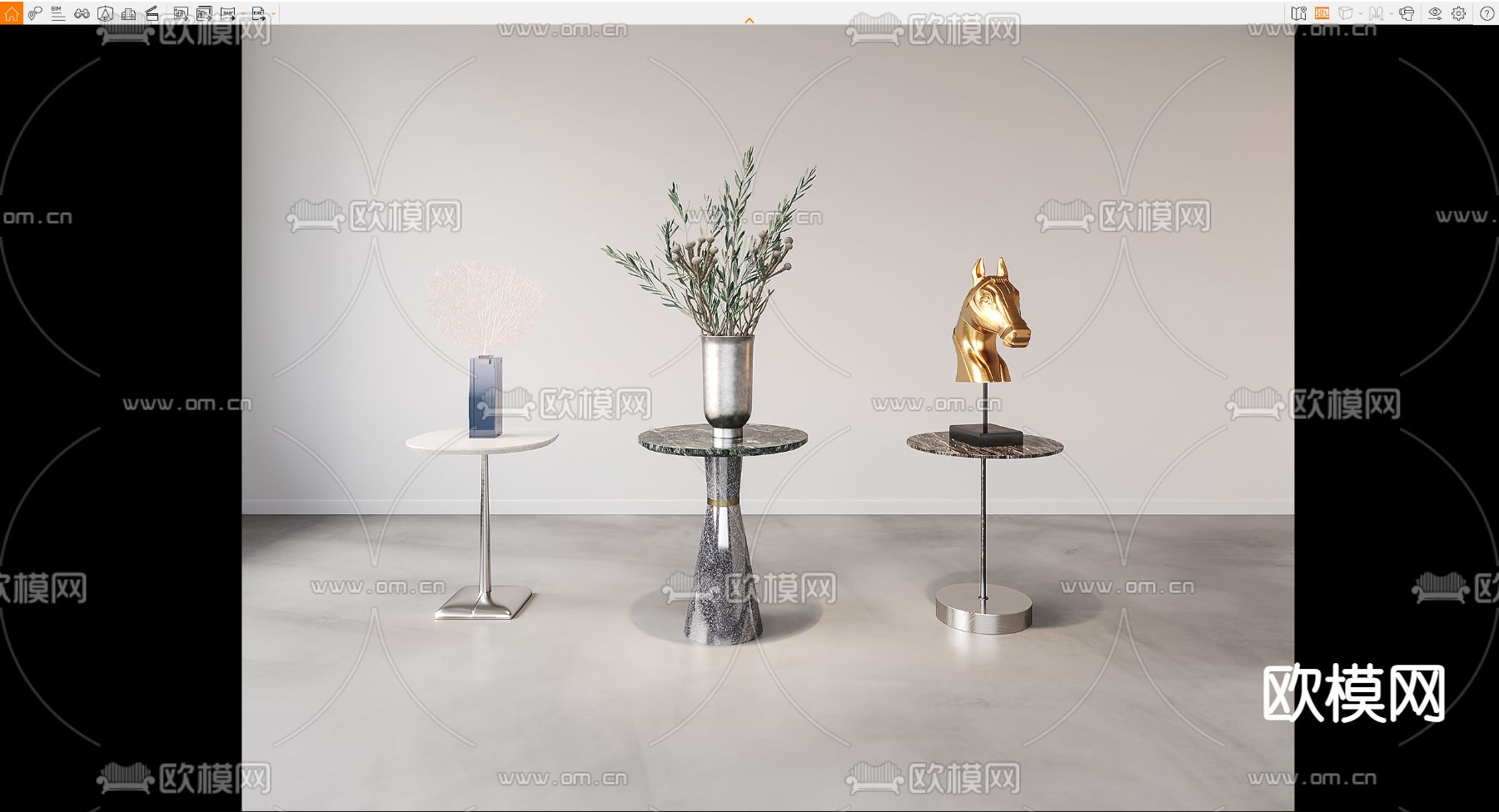 现代大理石边几圆几su模型下载（渲染图2）