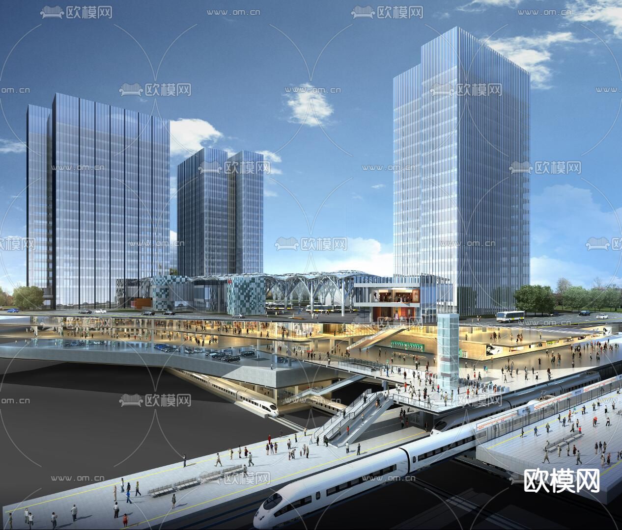 现代北京通州商务办公楼鸟瞰su模型下载（渲染图8）