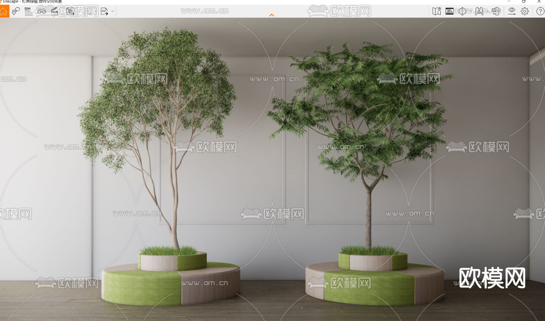 现代树池圆形公共座椅su模型下载（渲染图3）