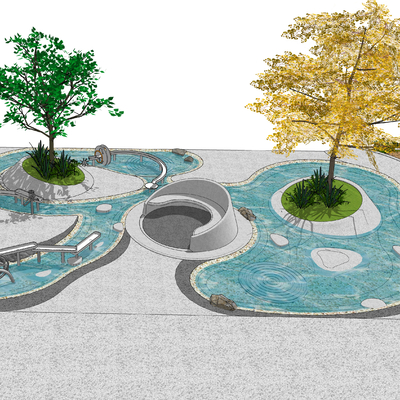  现代戏水器械儿童游乐场su模型 