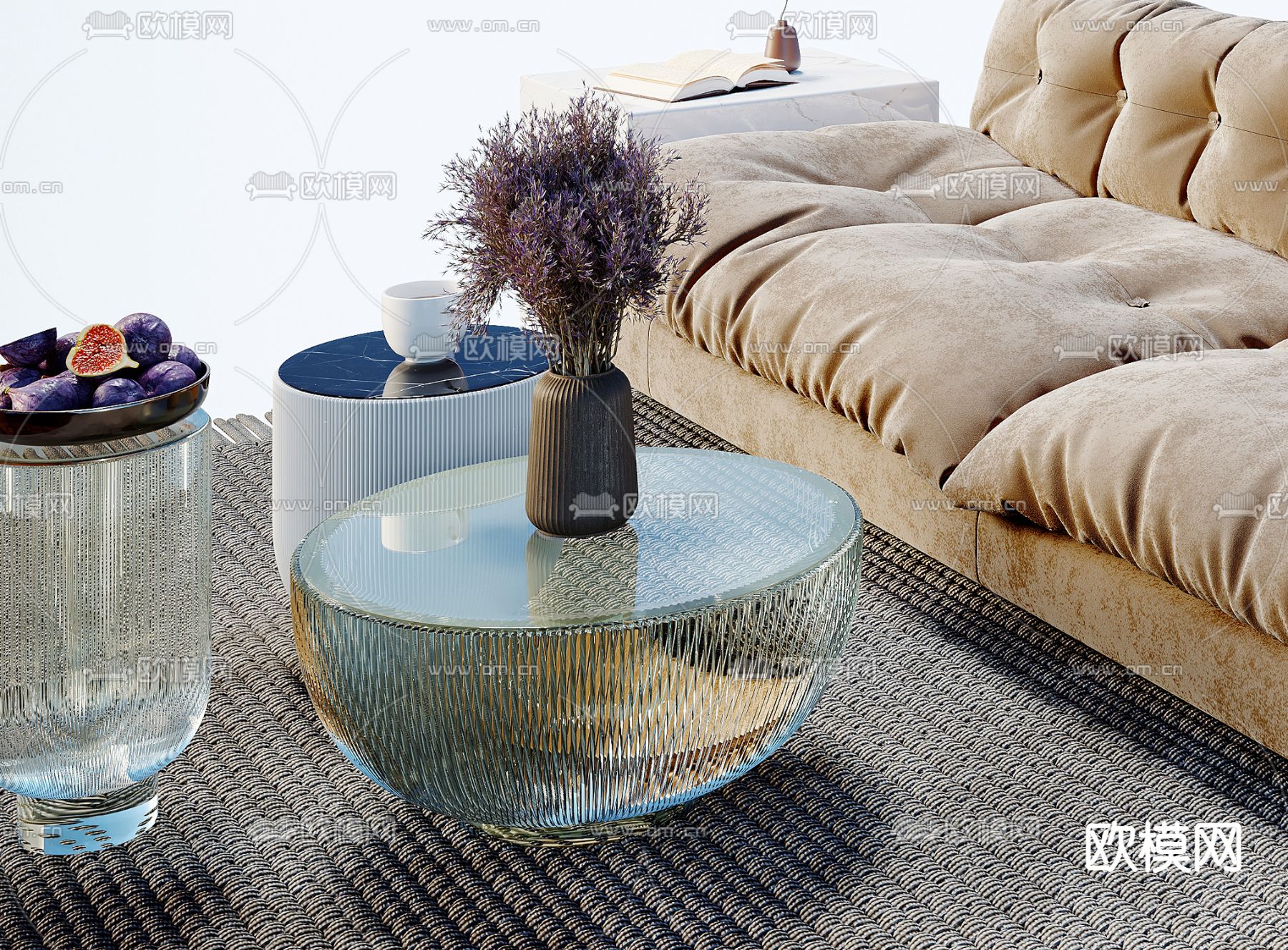 现代米色双人沙发3d模型下载（渲染图3）