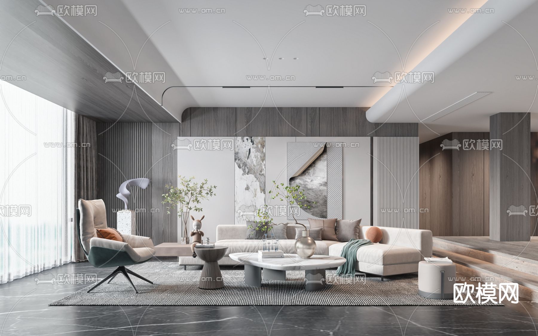 现代跃式客厅3d模型下载