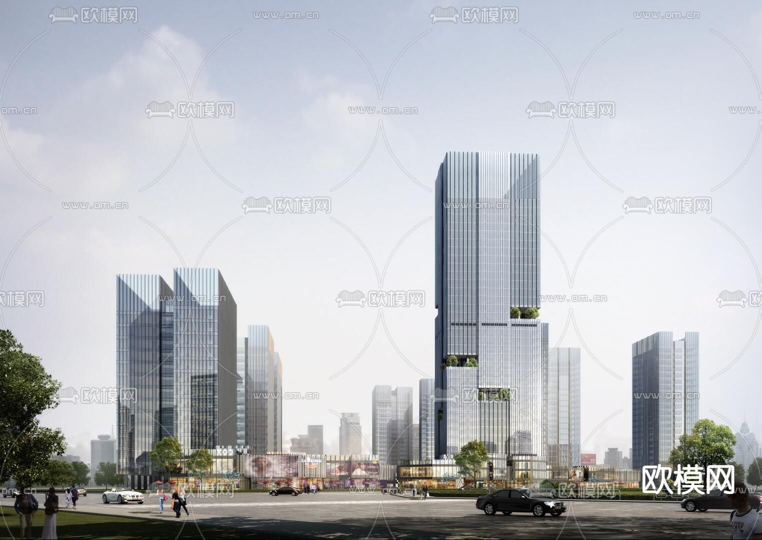 现代北京通州商务办公楼鸟瞰su模型下载（渲染图2）