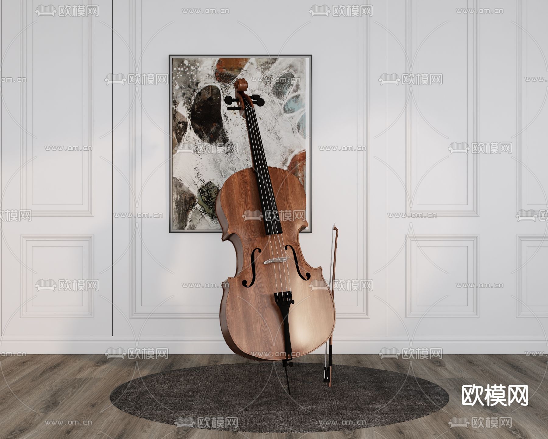 大提琴su模型下载（渲染图1）