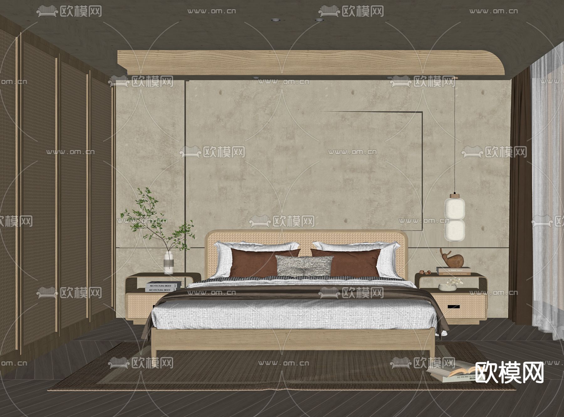 侘寂卧室主人房su模型下载（渲染图2）